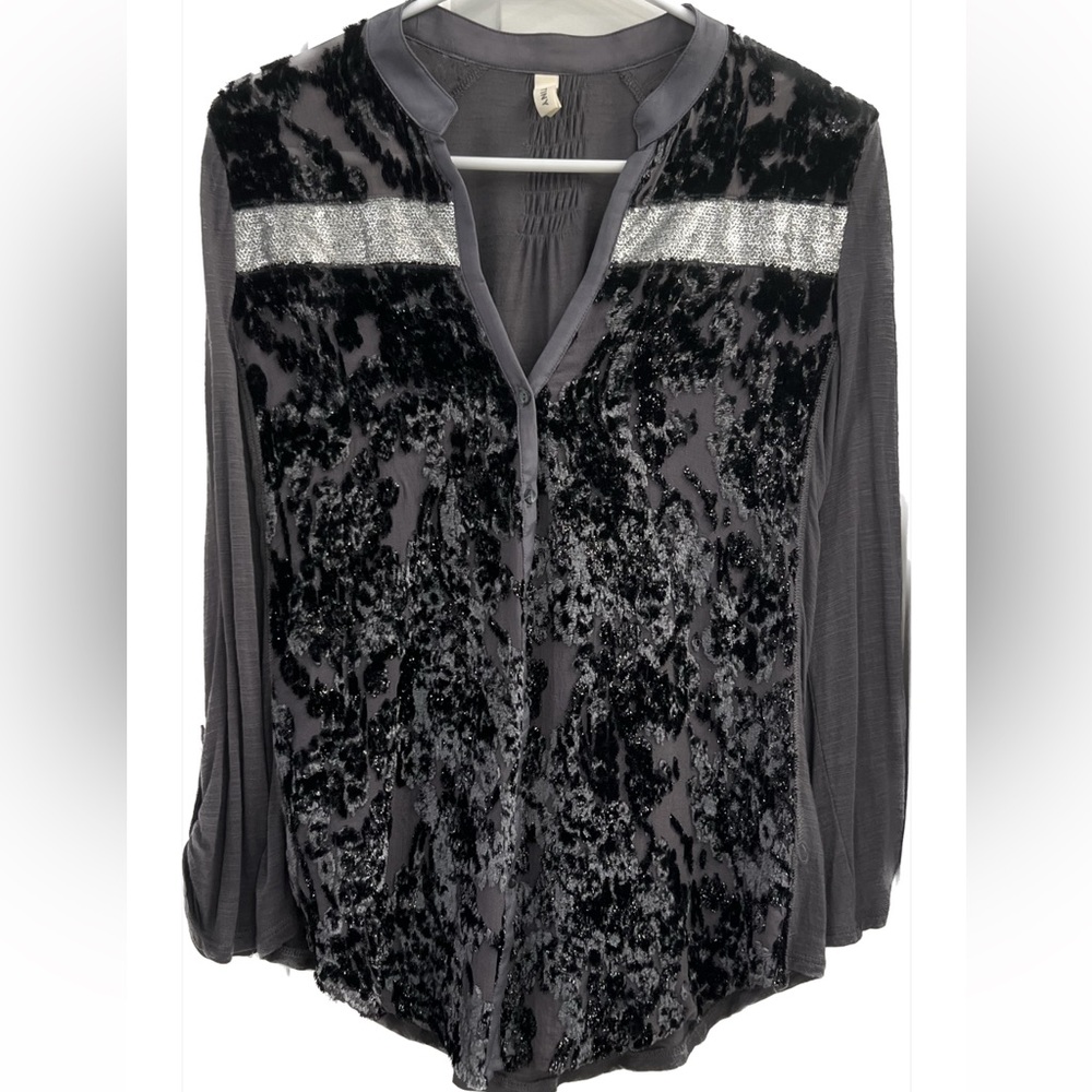 Anthropologie Beautiful Black + Silver Top